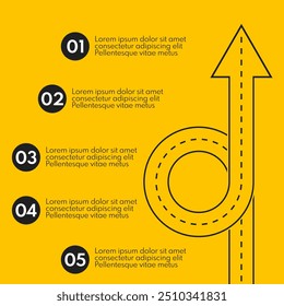 linha de estrada com anel 5 diferentes opções ou etapas, modelo de infográficos vetoriais