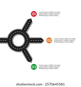 road line with ring crossroad and 3 different exits, vector infographics template