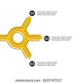 road line with ring crossroad and 3 different exits, vector infographics template