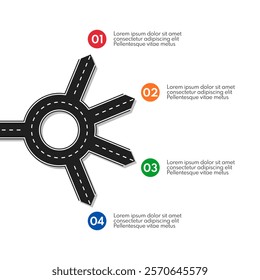 road line with ring crossroad and 4 different exits, vector infographics template