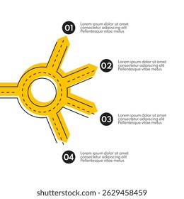 road line with ring crossroad and 4 different exits, vector infographics template