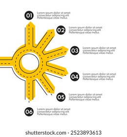 linha de estrada com anel cruzado e 6 saídas diferentes, modelo de infográficos vetoriais