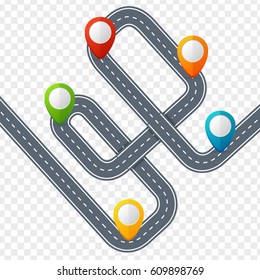 Road with Location Mark or Pin Pointer on Transparent Background. Vector illustration