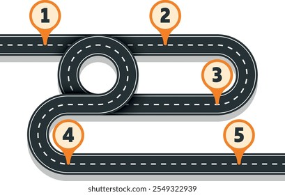 Road with location mark. Route infographic. Navigation path