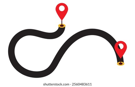 Road with location mark. Route infographic. Navigation path. Roadway traffic infographic. Vector icon current background. Vector illustration. EPS 10