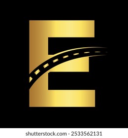 Road Logo combine with letter E vector template