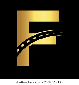 Road Logo combine with letter F vector template