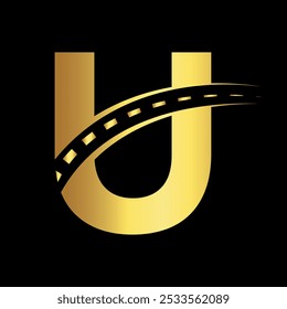 Road Logo combine with letter U vector template