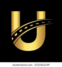 Logo de carretera combinado con la letra U Vector Plantilla