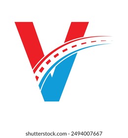 Road Logo combine with letter V vector template