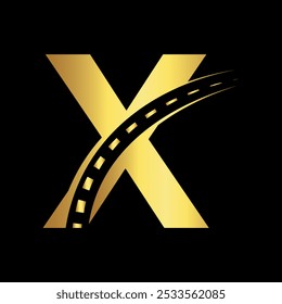 Road Logo combine with letter X vector template