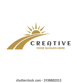 Road logo design template. Highway road with sun design
