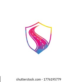 Road logo shield shape concept vector design template. Creative road journey logo design.	