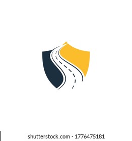 Road logo shield shape concept vector design template. Creative road journey logo design.	