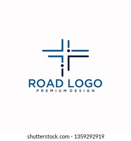 ROAD LOGO .Logo in a simple modern style. Night road, guide, adventure