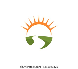 Road Logo Sun Sunset Vector Icon 