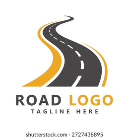 Plantilla del logotipo de la carretera con los colores amarillo y gris y el icono del espacio del lema