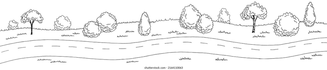 Road long graphic black white landscape sketch illustration vector