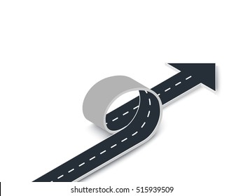 Road Loop with Arrow Isometric View. Winding 3D Road on an Isolated Background. Vector EPS 10