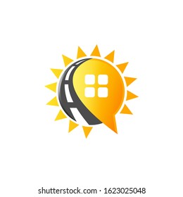 Road maintenance creative sign concept. Paving logo design template. Construction vector icon idea with highway in negative space. Transportation and traffic theme.