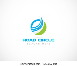 Road maintenance creative sign concept. Open a logo design template. Construction vector icon idea with highway in negative space. Transportation and traffic themes