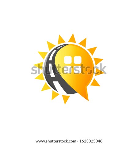 Road maintenance creative sign concept. Paving logo design template. Construction vector icon idea with highway in negative space. Transportation and traffic theme.