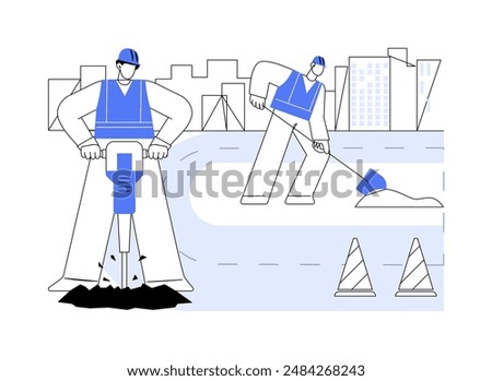 Road maintenance work abstract concept vector illustration. Contractors in uniform deals with road repair, hearing protection, infrastructure building, industrial engineering abstract metaphor.