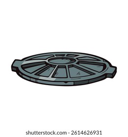 Road manhole, manhole sewerage color illustration hand drawn