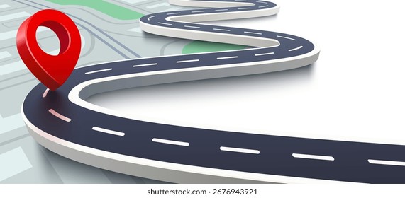Mapa com símbolo de ícone de pino de localização 3d ou marcadores de navegação de rota de viagem gps e ponteiro de local de transporte. Ilustração vetorial