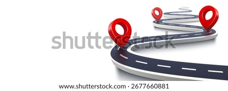 Road map with 3d location pin icon symbol or gps travel route navigation markers and transportation place pointer. Vector illustration