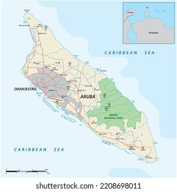 road map of the ABC island of Aruba in the Caribbean Sea