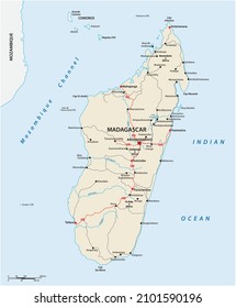 Road Map Of The African Island Nation Of Madagascar