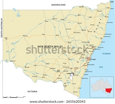 Road map of the Australian state New South Wales