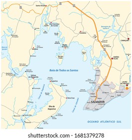 Road map of the Bay of All Saints in the Brazilian state of Bahia