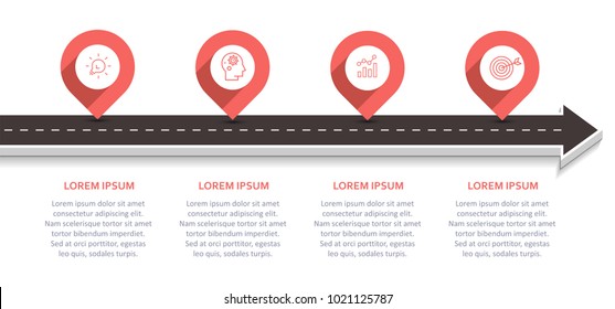Road map business timeline. Infographic concept with 4 steps to success.