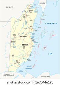 Road map of the Central American state Belize
