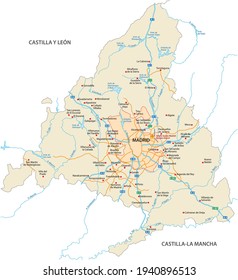 Road map of the Community of Madrid, Spain