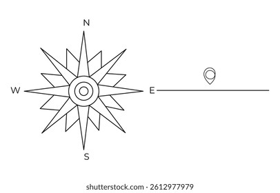 Road Map Compass Continuous one line art