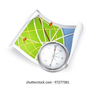 Road Map and compass, vector