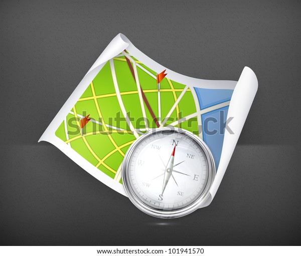 Road Map and compass,\
vector