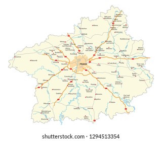 road map of czech region Stredocesky kraj (Central Bohemian)