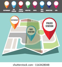 road map direction with colorful pin pointer. vector illustration