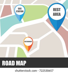 road map direction with colorful pin pointer. vector illustration