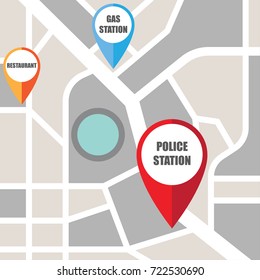 road map direction with colorful pin pointer. vector illustration