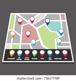 road map direction with colorful pin pointer. vector illustration