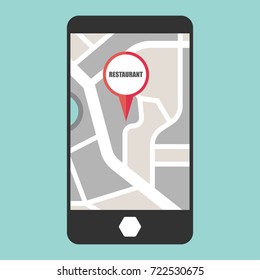 road map direction in mobile phone with colorful pin pointer. vector illustration