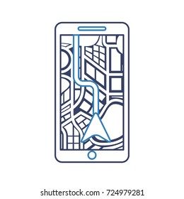 road map direction in mobile phone with arrow pointer