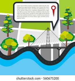 Road map with field and bridge illustration