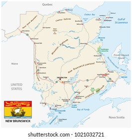 Road map with flag of the canada atlantic province new brunswick