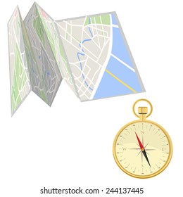 Road Map Golden Compass Vector 260nw 244137445 